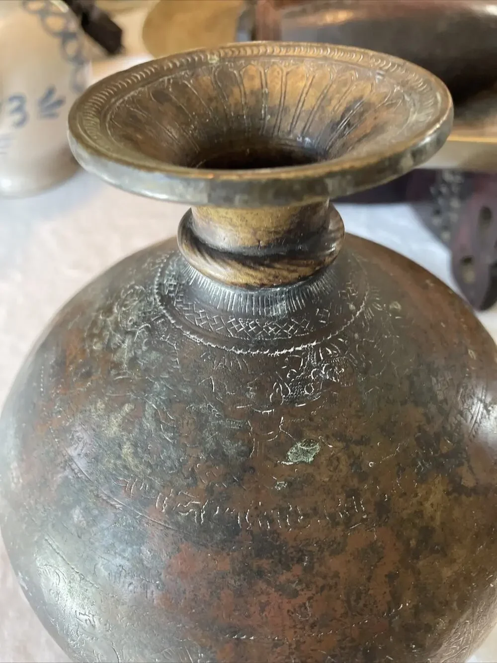 Antique Hindu Religious Holy Water Pot Deity God Engraved